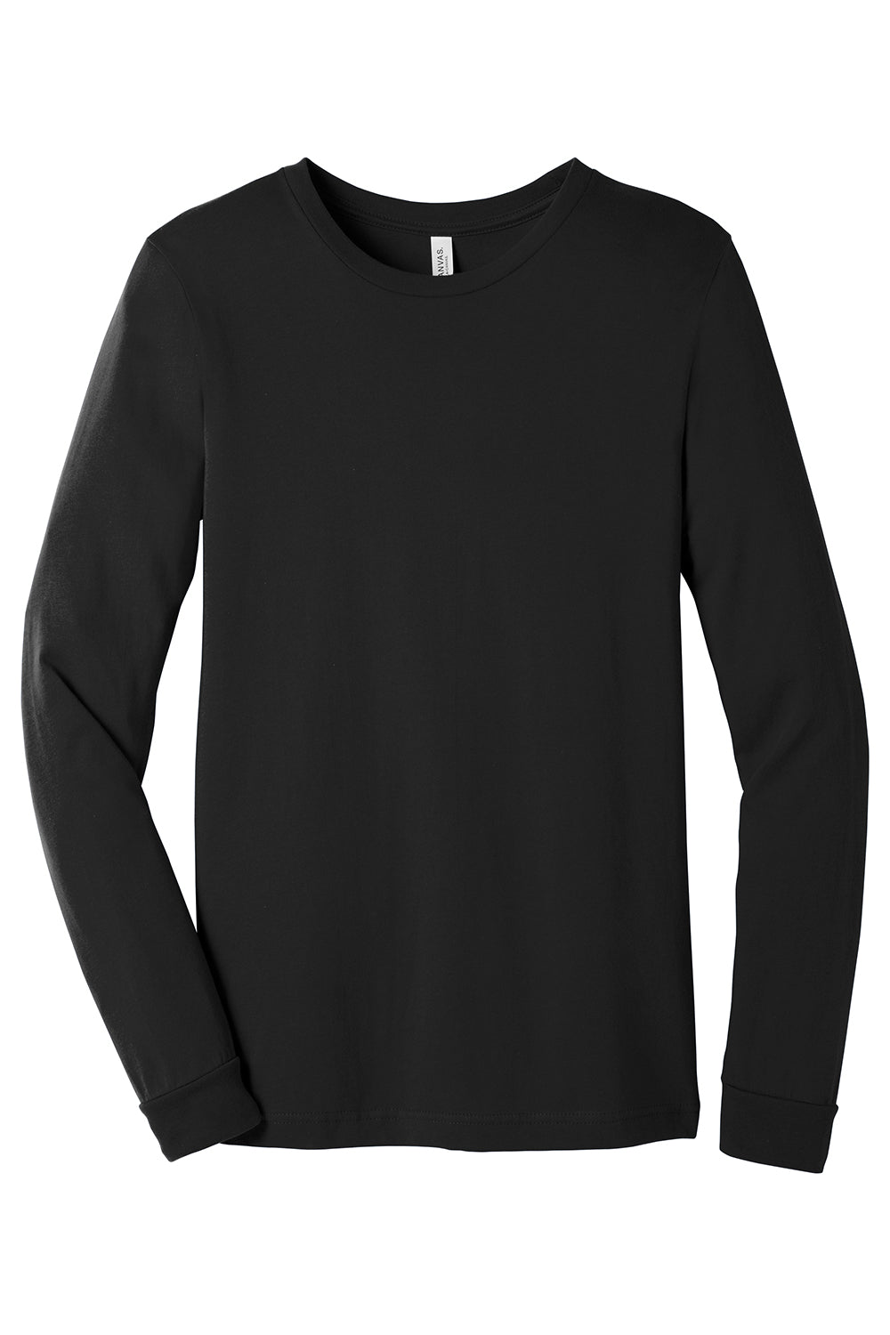 Bella + Canvas BC3501/3501 Mens Jersey Long Sleeve Crewneck T-Shirt Black Flat Front