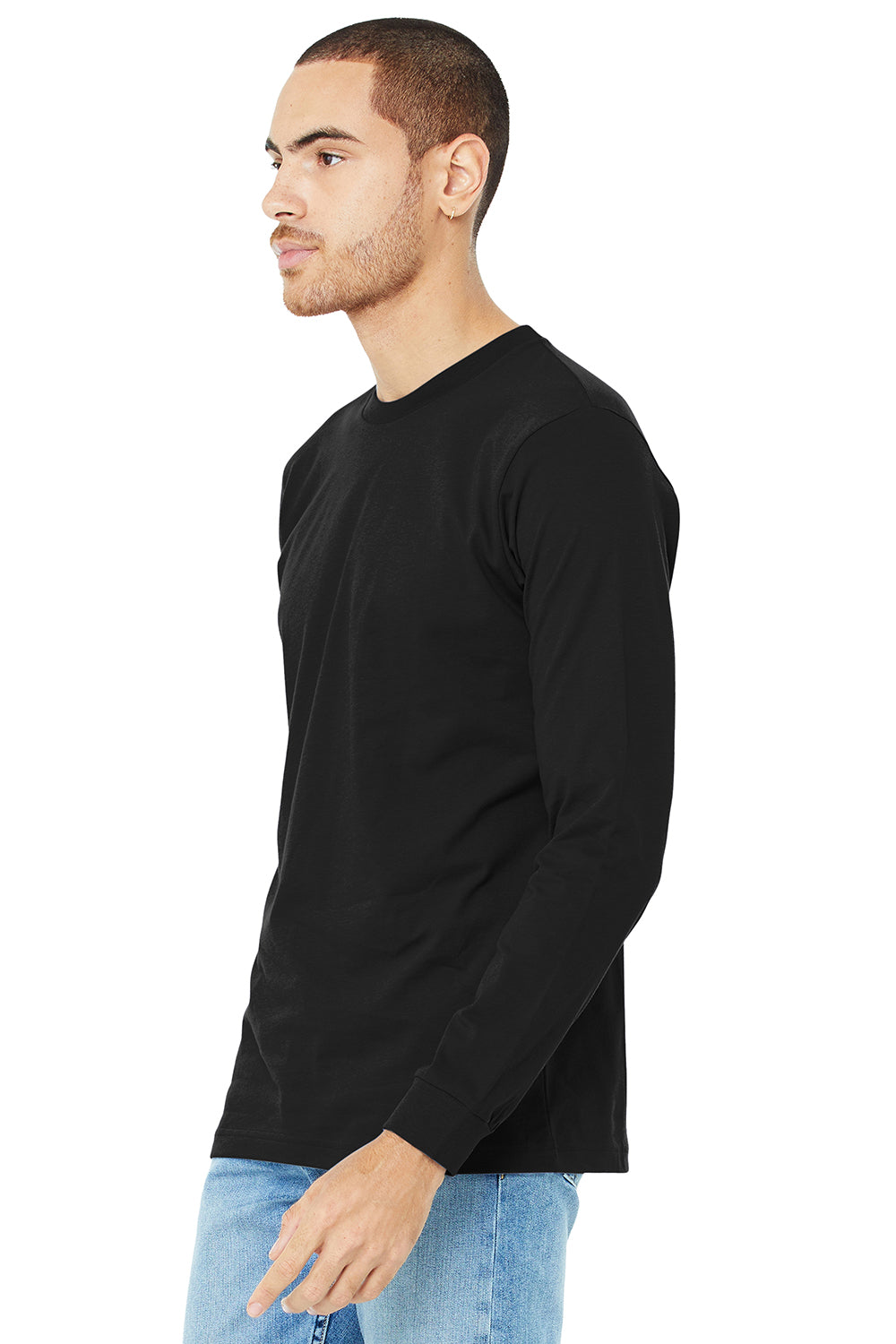 Bella + Canvas BC3501/3501 Mens Jersey Long Sleeve Crewneck T-Shirt Black Model 3Q