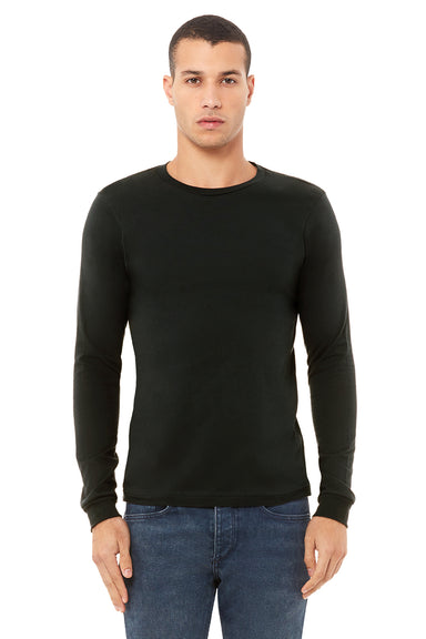 Bella + Canvas BC3501/3501 Mens Jersey Long Sleeve Crewneck T-Shirt Black Model Front