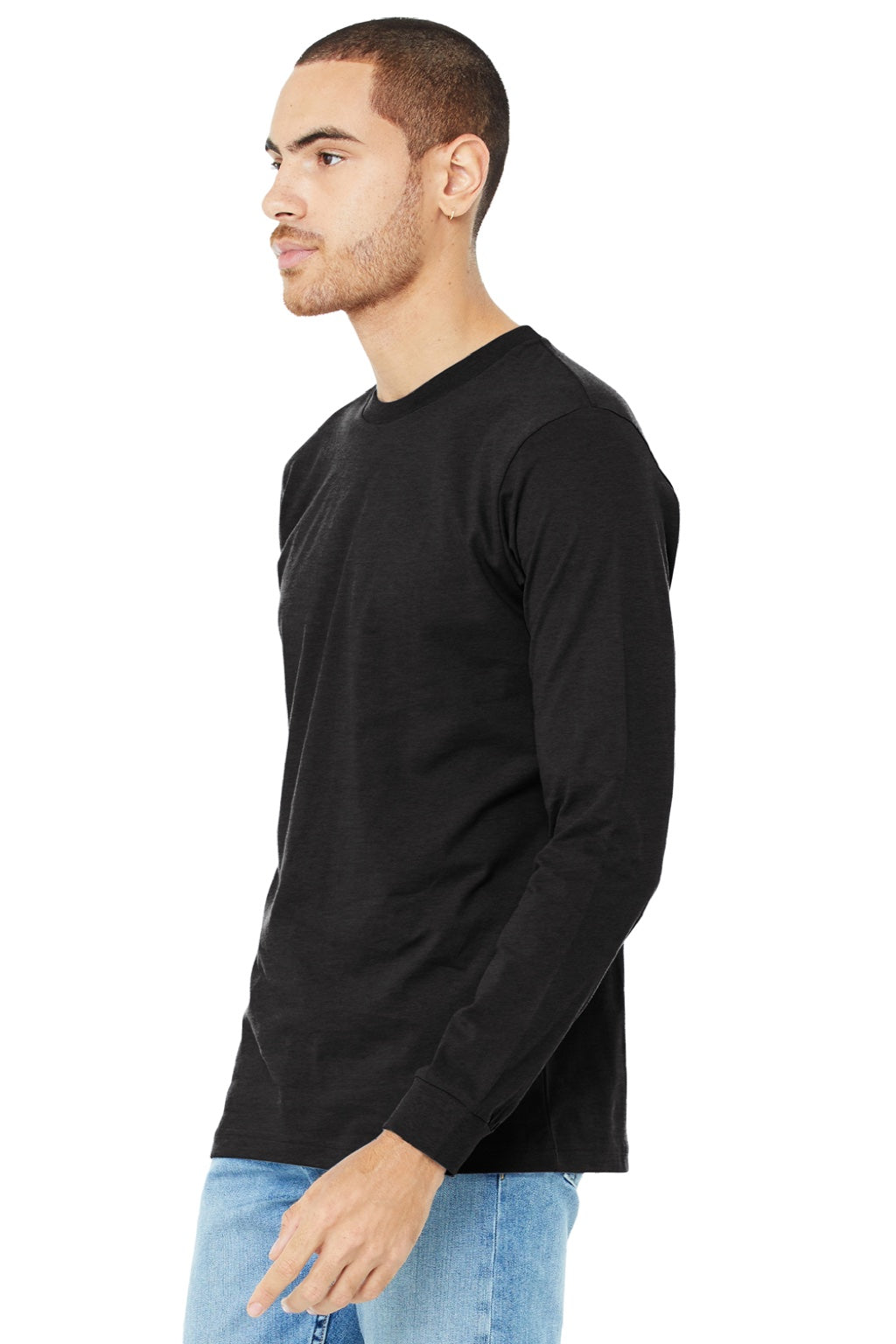 Bella + Canvas BC3501CVC/3501CVC Mens CVC Long Sleeve Crewneck T-Shirt Heather Black Model 3Q