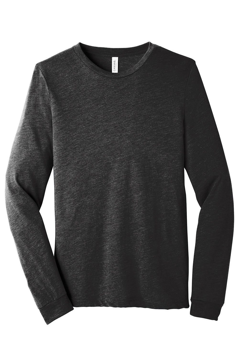 Bella + Canvas BC3501/3501 Mens Jersey Long Sleeve Crewneck T-Shirt Charcoal Black Triblend Flat Front