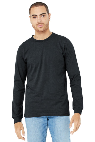 Bella + Canvas BC3501CVC/3501CVC Mens CVC Long Sleeve Crewneck T-Shirt Heather Dark Grey Model Front