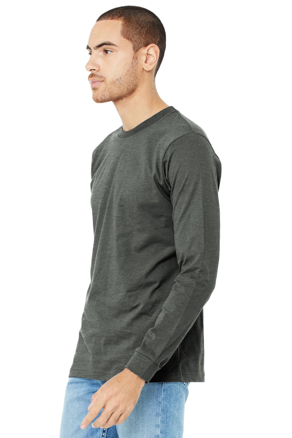 Bella + Canvas BC3501CVC/3501CVC Mens CVC Long Sleeve Crewneck T-Shirt Heather Deep Grey Model 3Q