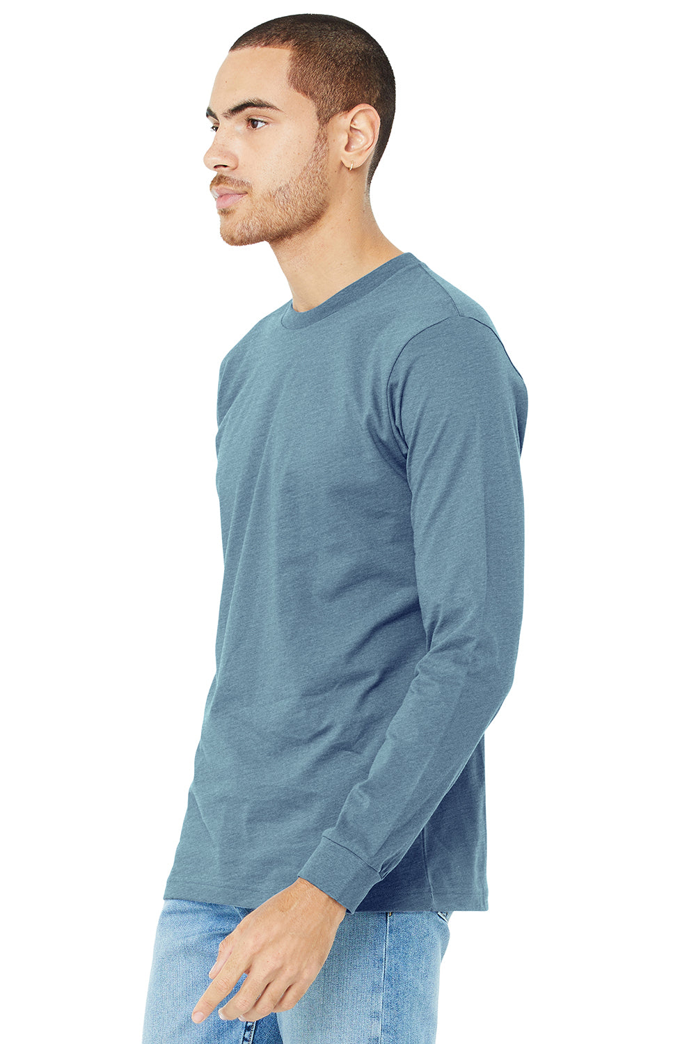 Bella + Canvas BC3501/3501 Mens Jersey Long Sleeve Crewneck T-Shirt Denim Blue Triblend Model 3Q
