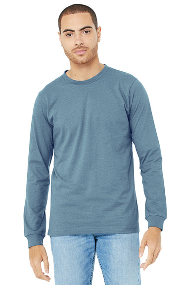 Bella + Canvas BC3501/3501 Mens Jersey Long Sleeve Crewneck T-Shirt Denim Blue Triblend Model Front