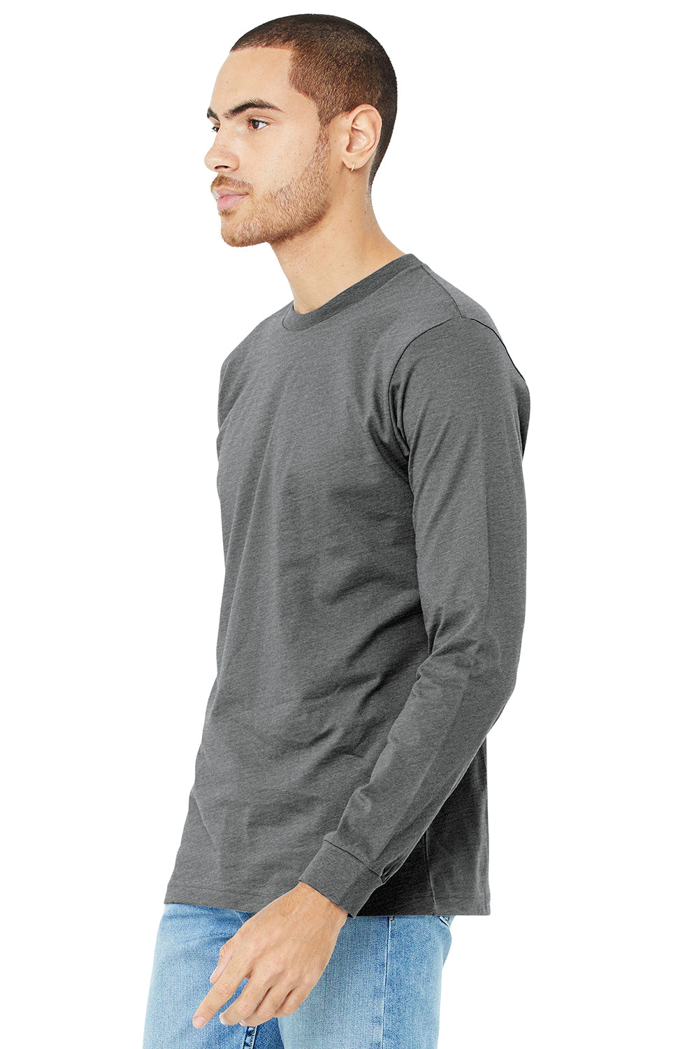 Bella + Canvas BC3501/3501 Mens Jersey Long Sleeve Crewneck T-Shirt Grey Triblend Model 3Q