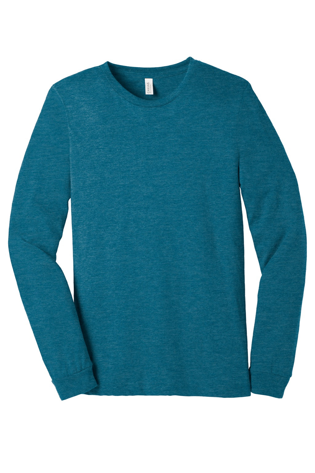 Bella + Canvas BC3501CVC/3501CVC Mens CVC Long Sleeve Crewneck T-Shirt Heather Deep Teal Blue Flat Front