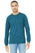 Bella + Canvas BC3501CVC/3501CVC Mens CVC Long Sleeve Crewneck T-Shirt Heather Deep Teal Blue Model Front