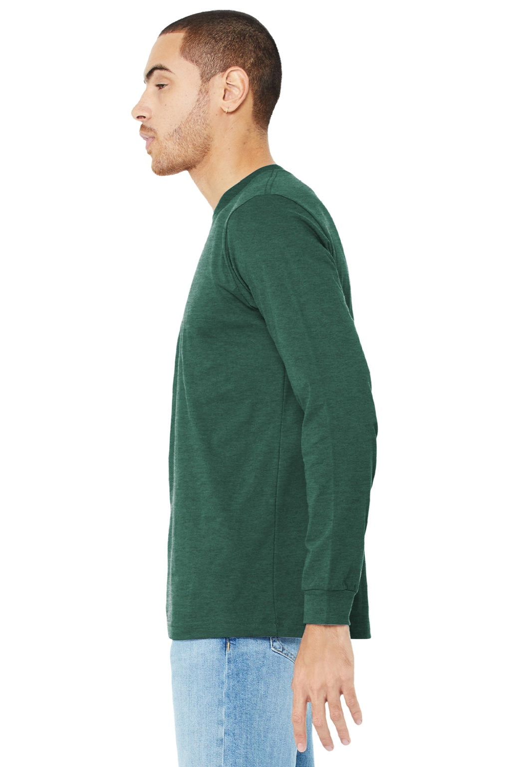 Bella + Canvas BC3501CVC/3501CVC Mens CVC Long Sleeve Crewneck T-Shirt Heather Forest Green Model Side