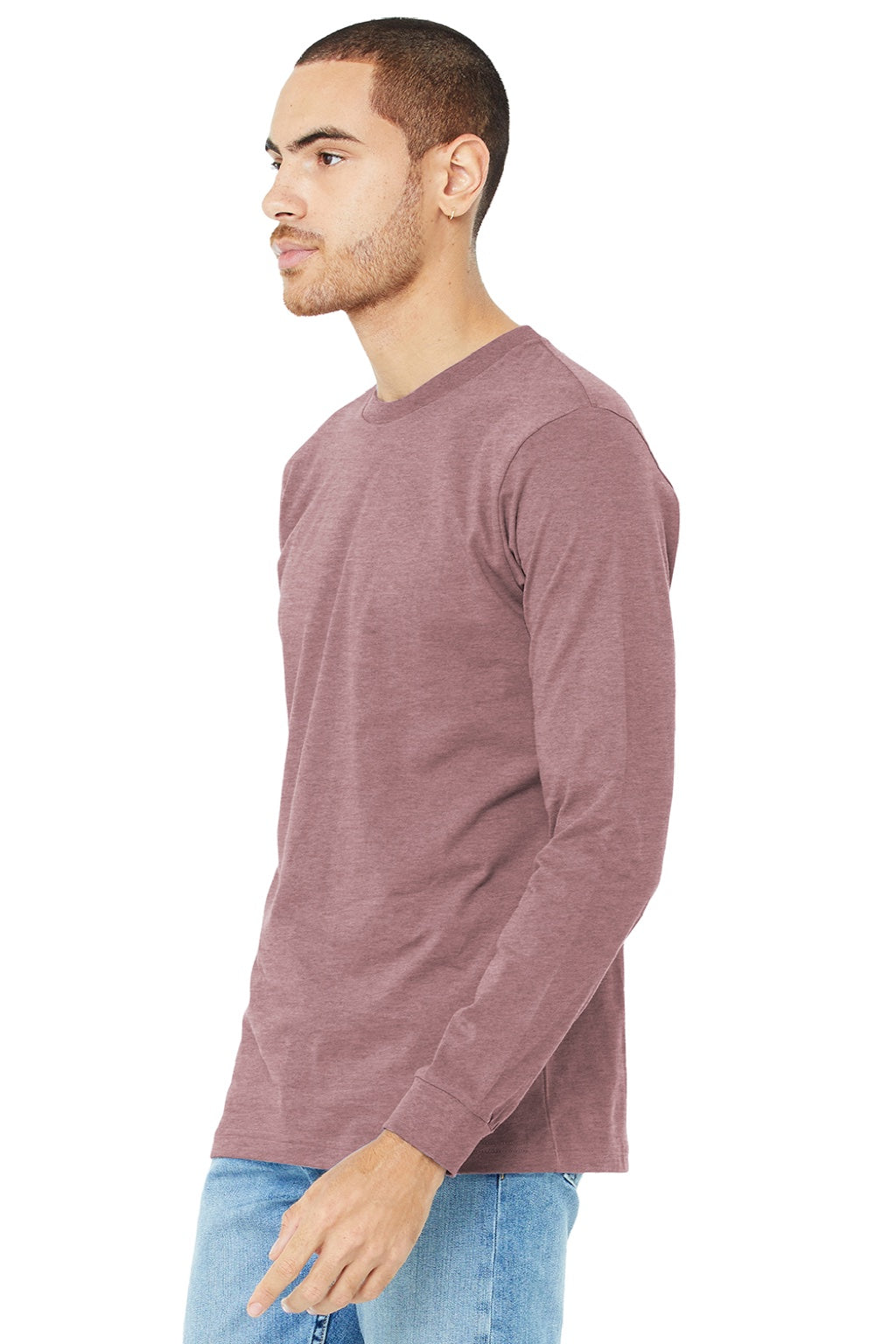 Bella + Canvas BC3501CVC/3501CVC Mens CVC Long Sleeve Crewneck T-Shirt Heather Mauve Model 3Q