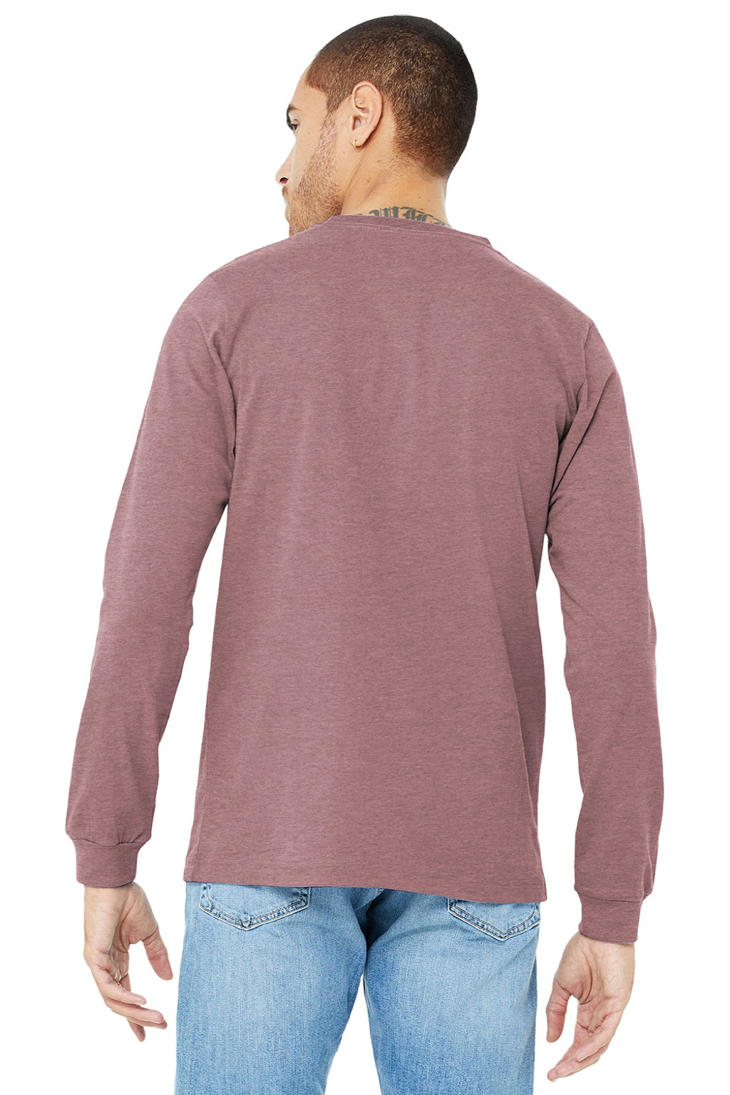 Bella + Canvas BC3501CVC/3501CVC Mens CVC Long Sleeve Crewneck T-Shirt Heather Mauve Model Back