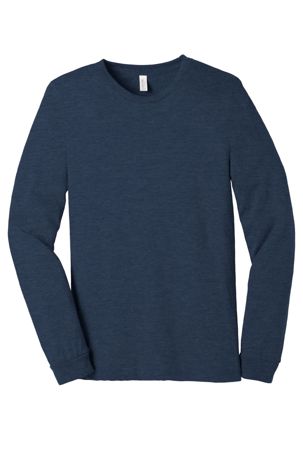 Bella + Canvas BC3501CVC/3501CVC Mens CVC Long Sleeve Crewneck T-Shirt Heather Navy Blue Flat Front