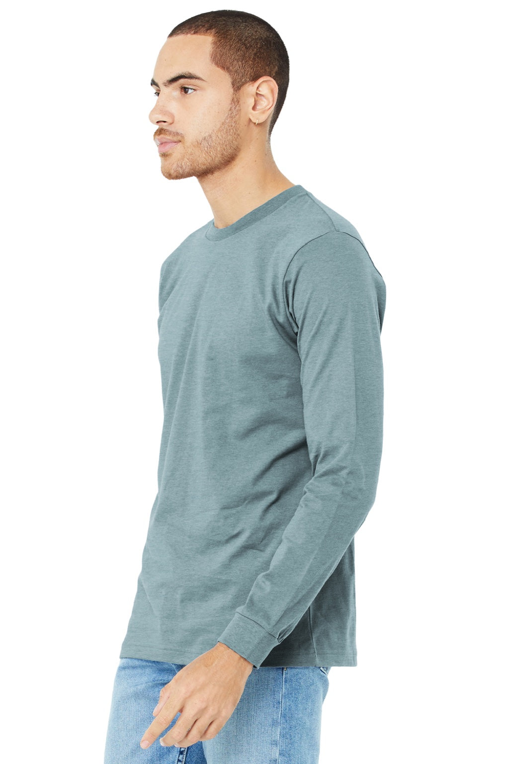 Bella + Canvas BC3501CVC/3501CVC Mens CVC Long Sleeve Crewneck T-Shirt Heather Slate Blue Model 3Q