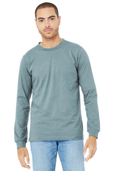 Bella + Canvas BC3501CVC/3501CVC Mens CVC Long Sleeve Crewneck T-Shirt Heather Slate Blue Model Front