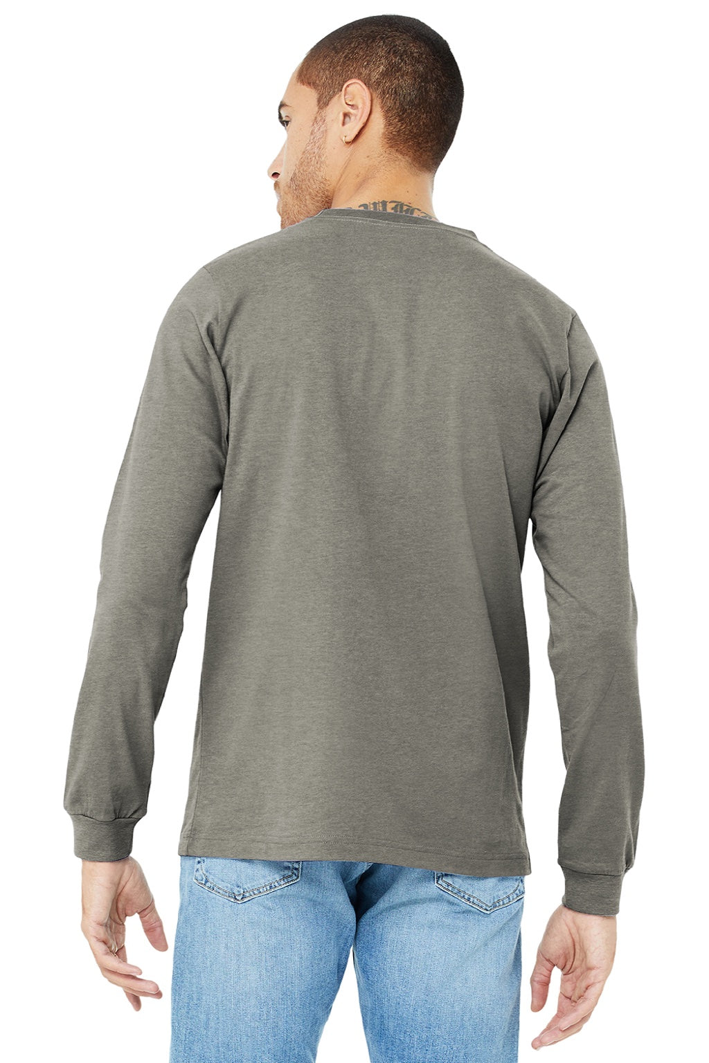 Bella + Canvas BC3501CVC/3501CVC Mens CVC Long Sleeve Crewneck T-Shirt Heather Stone Model Back