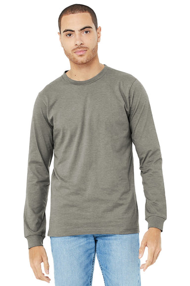 Bella + Canvas BC3501CVC/3501CVC Mens CVC Long Sleeve Crewneck T-Shirt Heather Stone Model Front