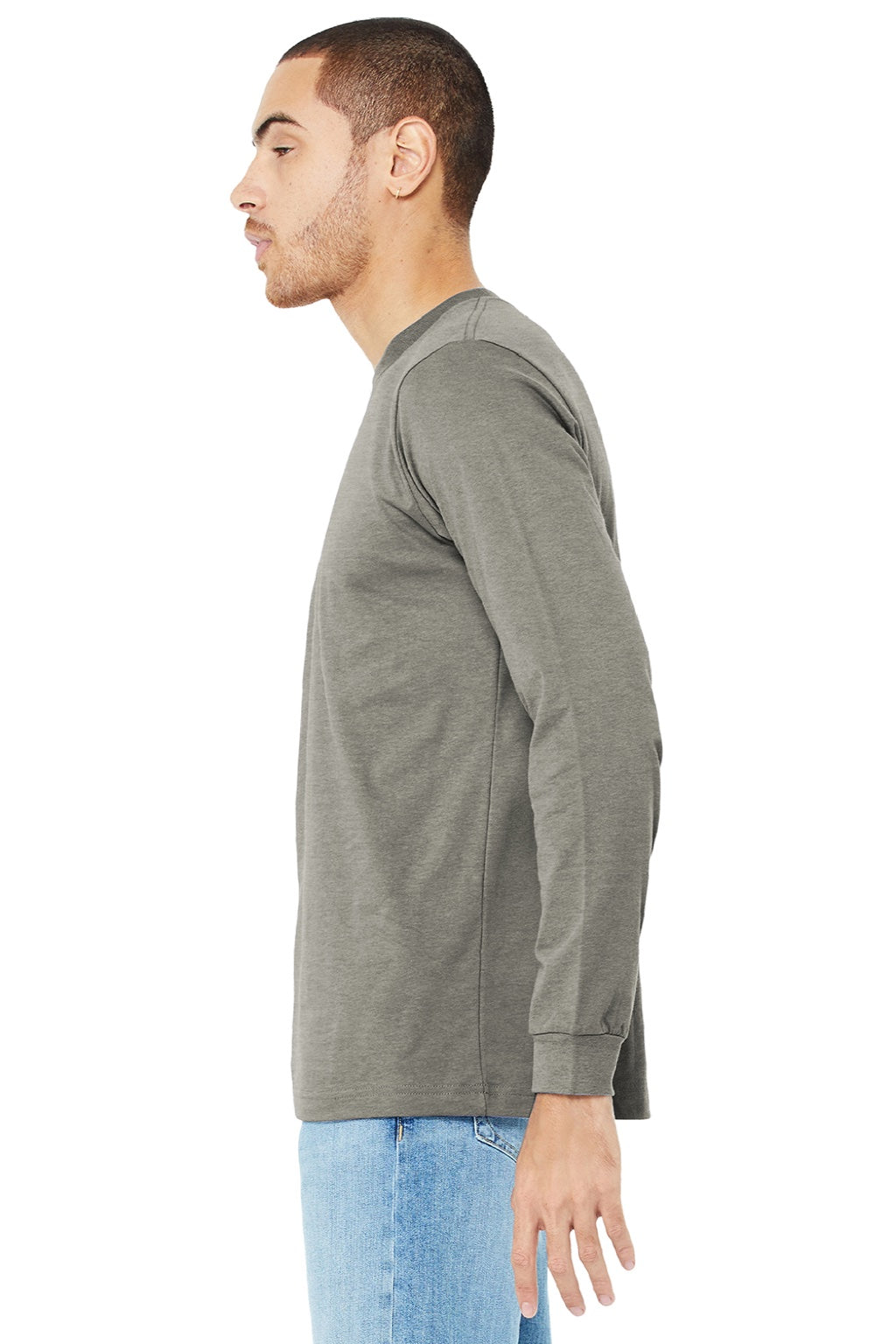 Bella + Canvas BC3501CVC/3501CVC Mens CVC Long Sleeve Crewneck T-Shirt Heather Stone Model Side