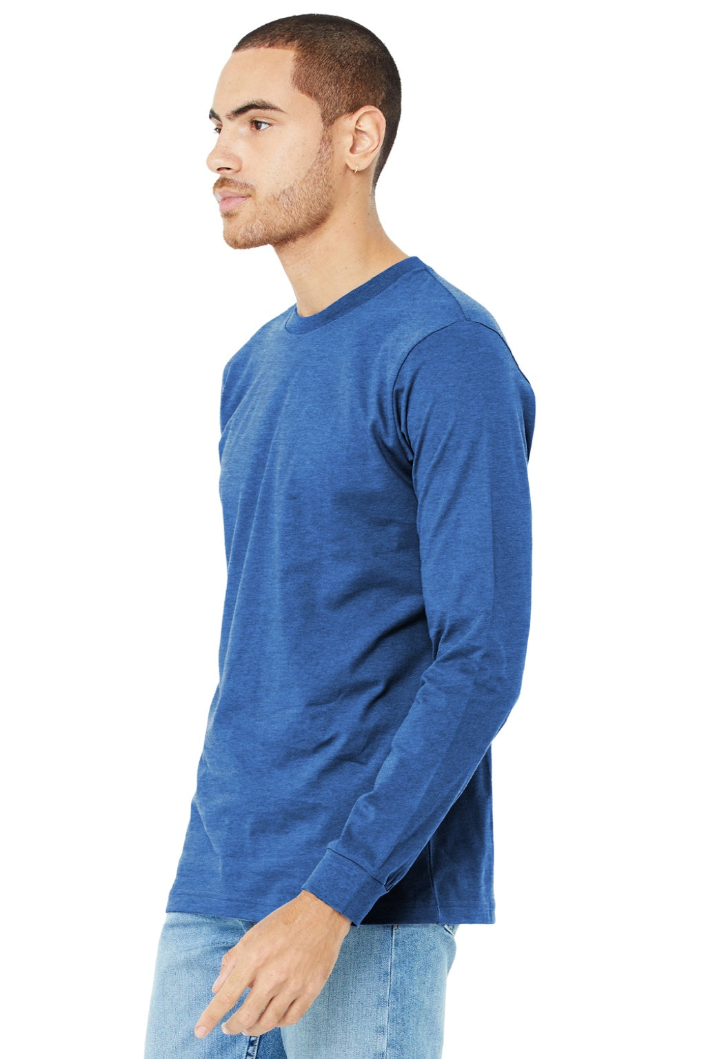 Bella + Canvas BC3501CVC/3501CVC Mens CVC Long Sleeve Crewneck T-Shirt Heather True Royal Blue Model 3Q