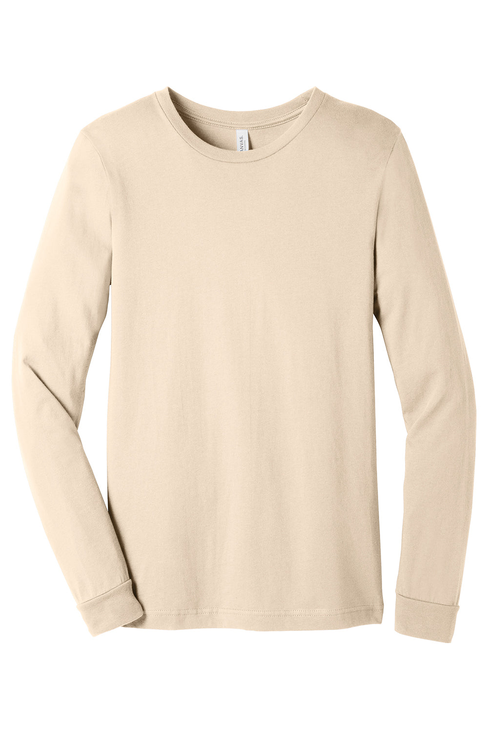 Bella + Canvas BC3501/3501 Mens Jersey Long Sleeve Crewneck T-Shirt Natural Flat Front
