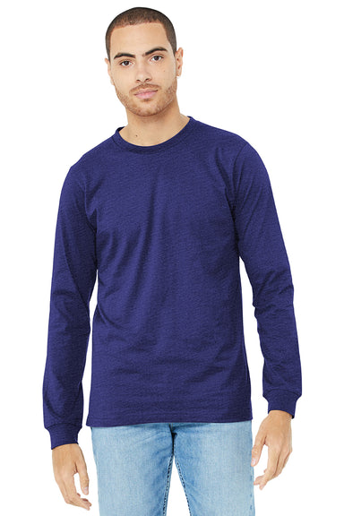 Bella + Canvas BC3501/3501 Mens Jersey Long Sleeve Crewneck T-Shirt Navy Blue Triblend Model Front