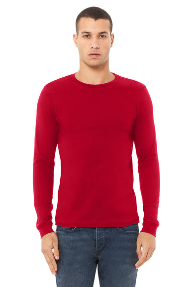 Bella + Canvas BC3501/3501 Mens Jersey Long Sleeve Crewneck T-Shirt Red Model Front