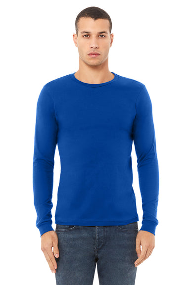 Bella + Canvas BC3501/3501 Mens Jersey Long Sleeve Crewneck T-Shirt True Royal Blue Model Front