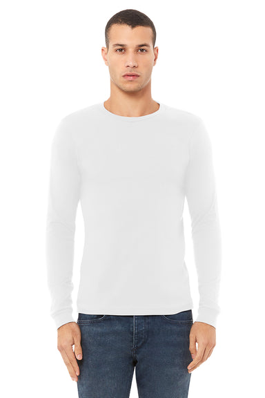 Bella + Canvas BC3501/3501 Mens Jersey Long Sleeve Crewneck T-Shirt White Model Front