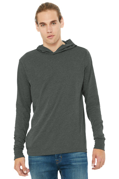 Bella + Canvas BC3512/3512 Mens Jersey Long Sleeve Hooded T-Shirt Hoodie Heather Deep Grey Model Front