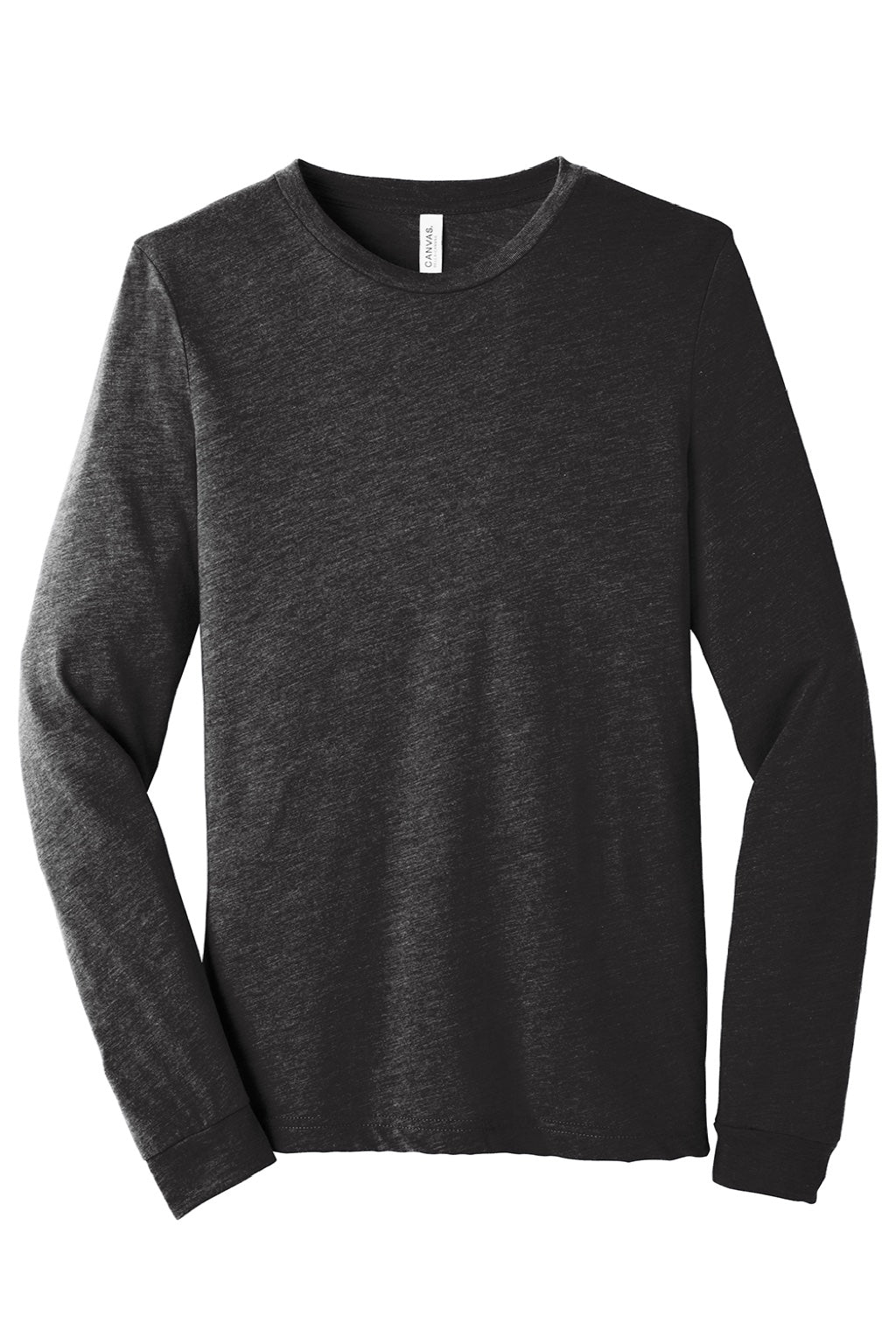 Bella + Canvas BC3513/3513 Mens Jersey Long Sleeve Crewneck T-Shirt Charcoal Black Flat Front