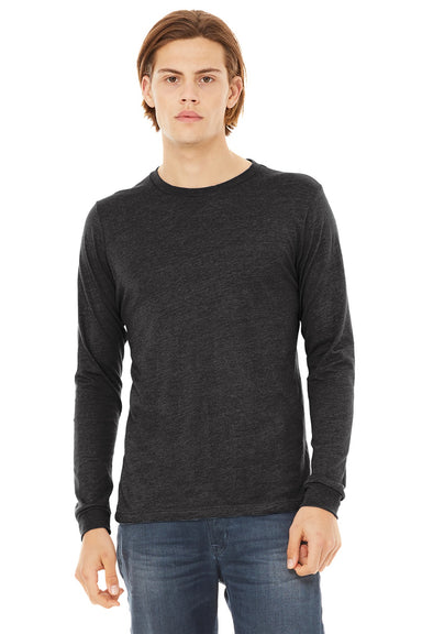 Bella + Canvas BC3513/3513 Mens Jersey Long Sleeve Crewneck T-Shirt Charcoal Black Model Front