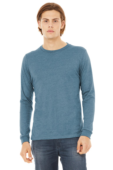Bella + Canvas BC3513 Mens Long Sleeve Crewneck T-Shirt Denim Blue Model Front
