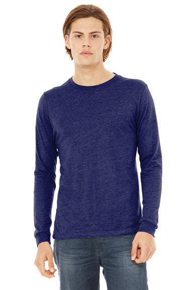 Bella + Canvas BC3513/3513 Mens Jersey Long Sleeve Crewneck T-Shirt Navy Blue Model Front