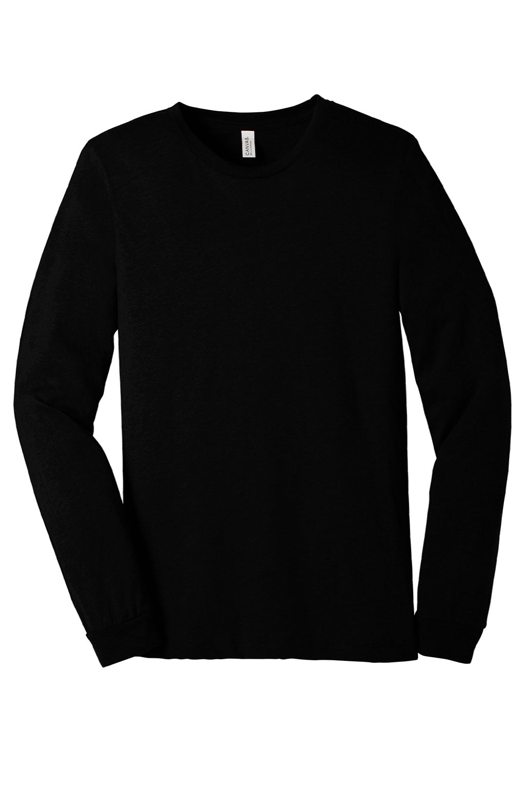 Bella + Canvas BC3513/3513 Mens Jersey Long Sleeve Crewneck T-Shirt Solid Black Triblend Flat Front