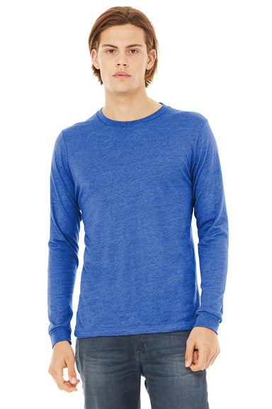 Bella + Canvas BC3513 Mens Long Sleeve Crewneck T-Shirt True Royal Blue Model Front