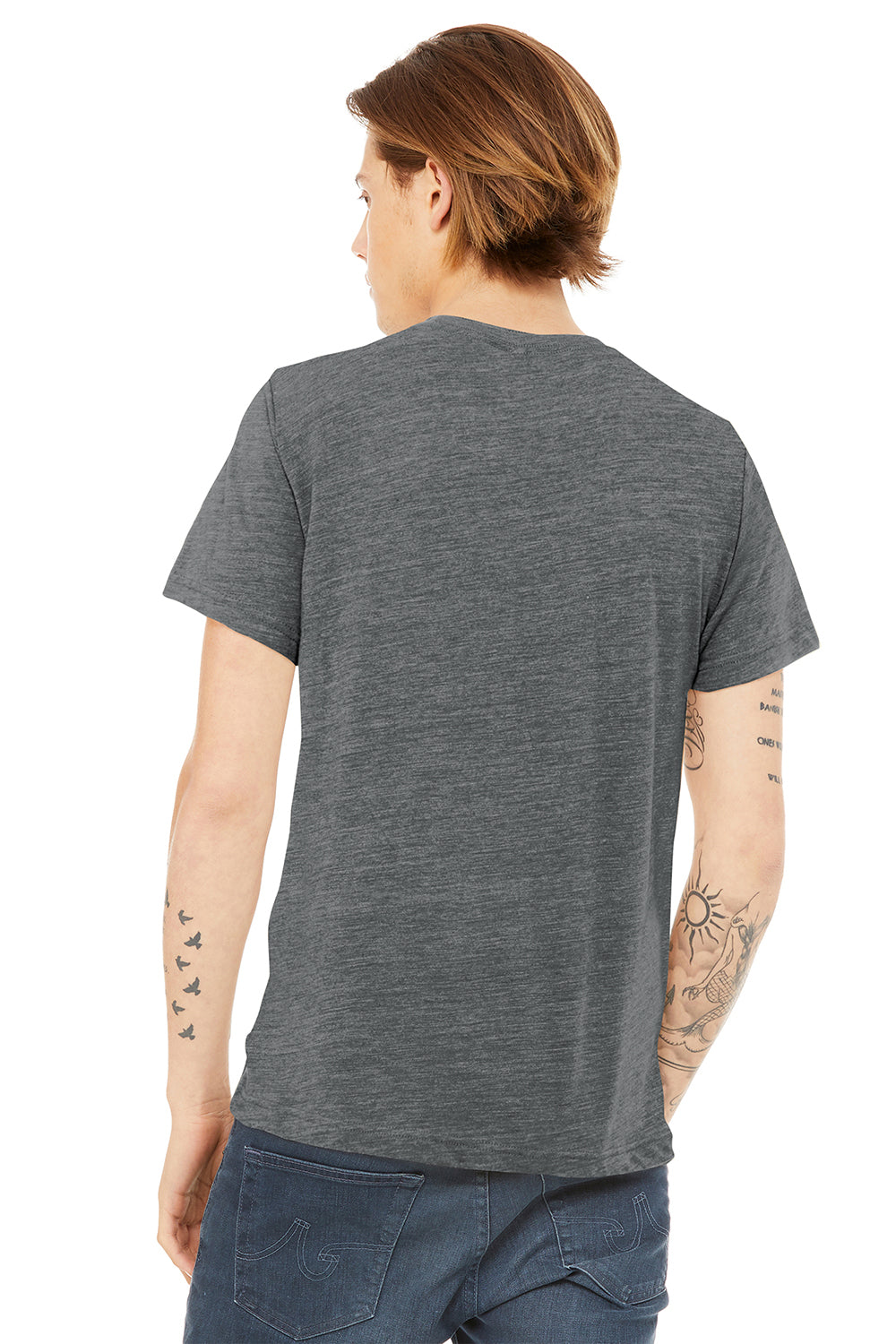Bella + Canvas BC3650/3650 Mens Short Sleeve Crewneck T-Shirt Asphalt Grey Slub Model Back