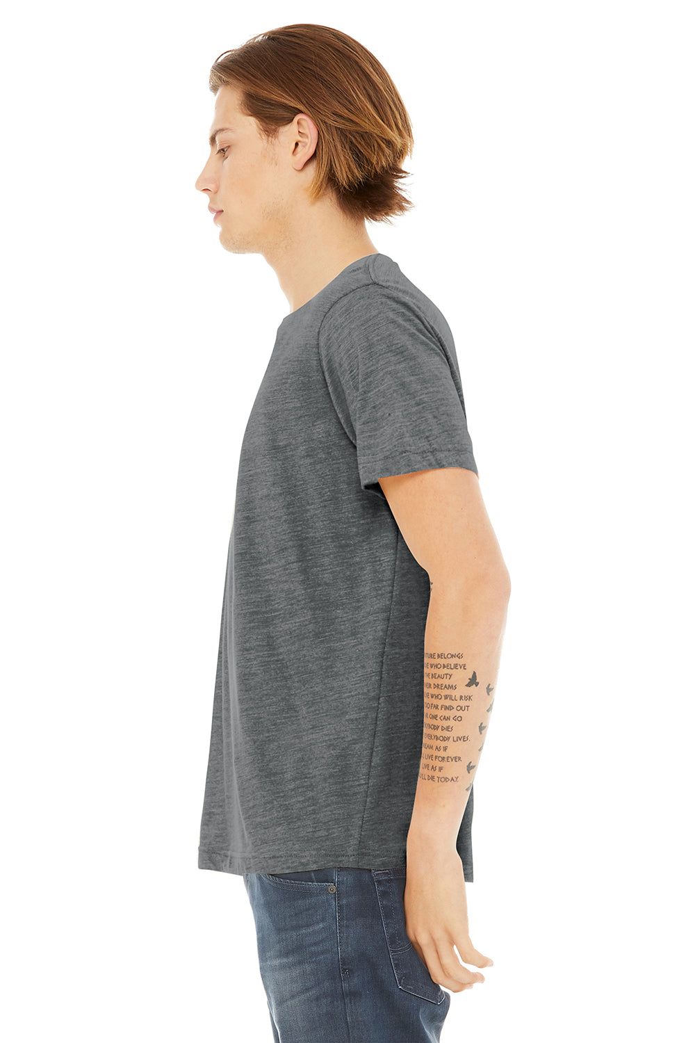 Bella + Canvas BC3650/3650 Mens Short Sleeve Crewneck T-Shirt Asphalt Grey Slub Model Side