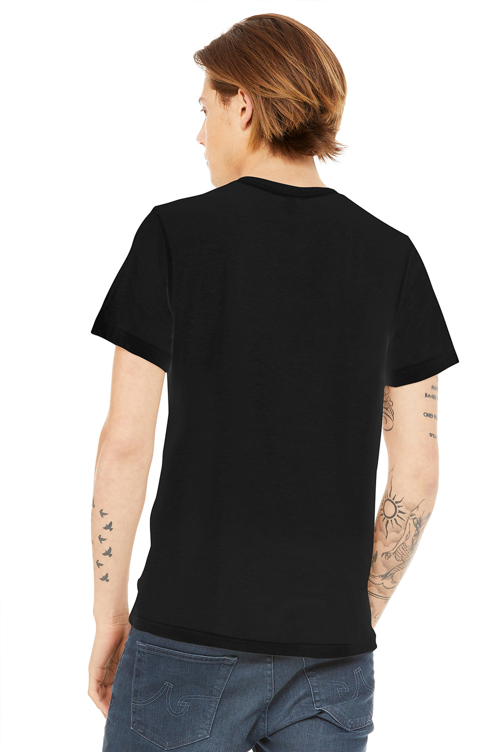 Bella + Canvas BC3650/3650 Mens Short Sleeve Crewneck T-Shirt Black Model Back