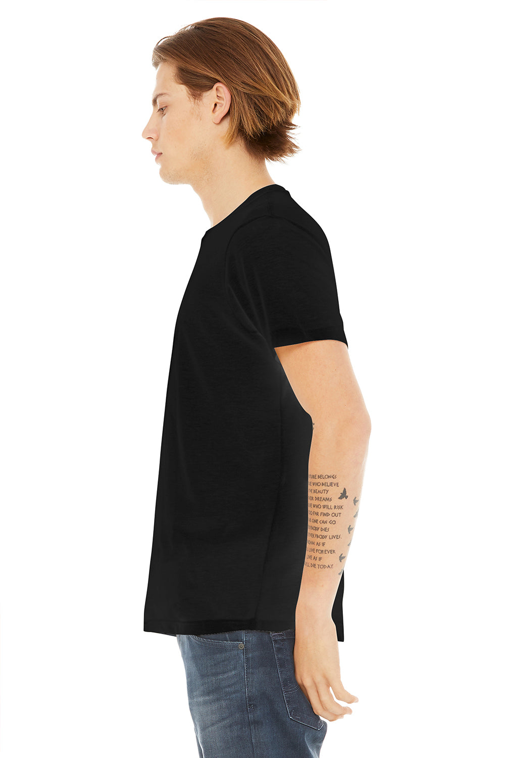 Bella + Canvas BC3650/3650 Mens Short Sleeve Crewneck T-Shirt Black Model Side