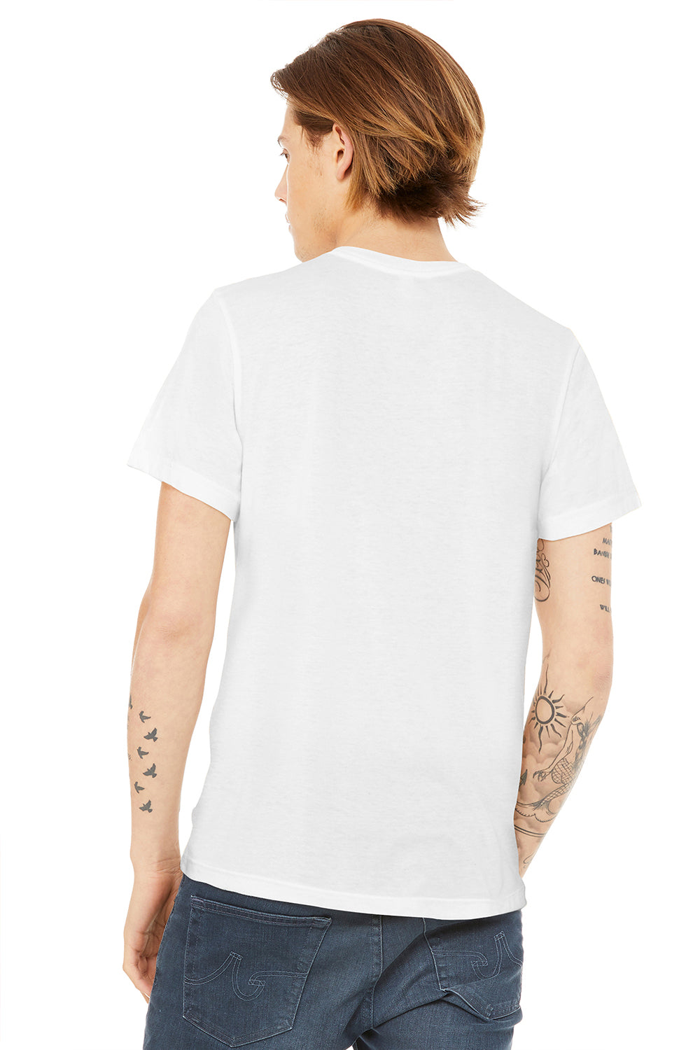 Bella + Canvas BC3650/3650 Mens Short Sleeve Crewneck T-Shirt White Model Back
