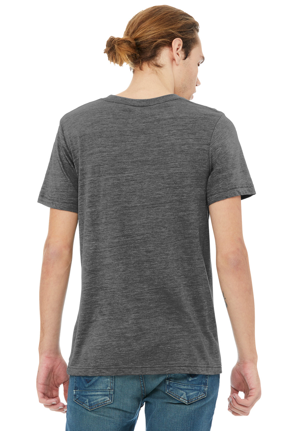 Bella + Canvas BC3655/3655C Mens Textured Jersey Short Sleeve V-Neck T-Shirt Asphalt Grey Slub Model Back