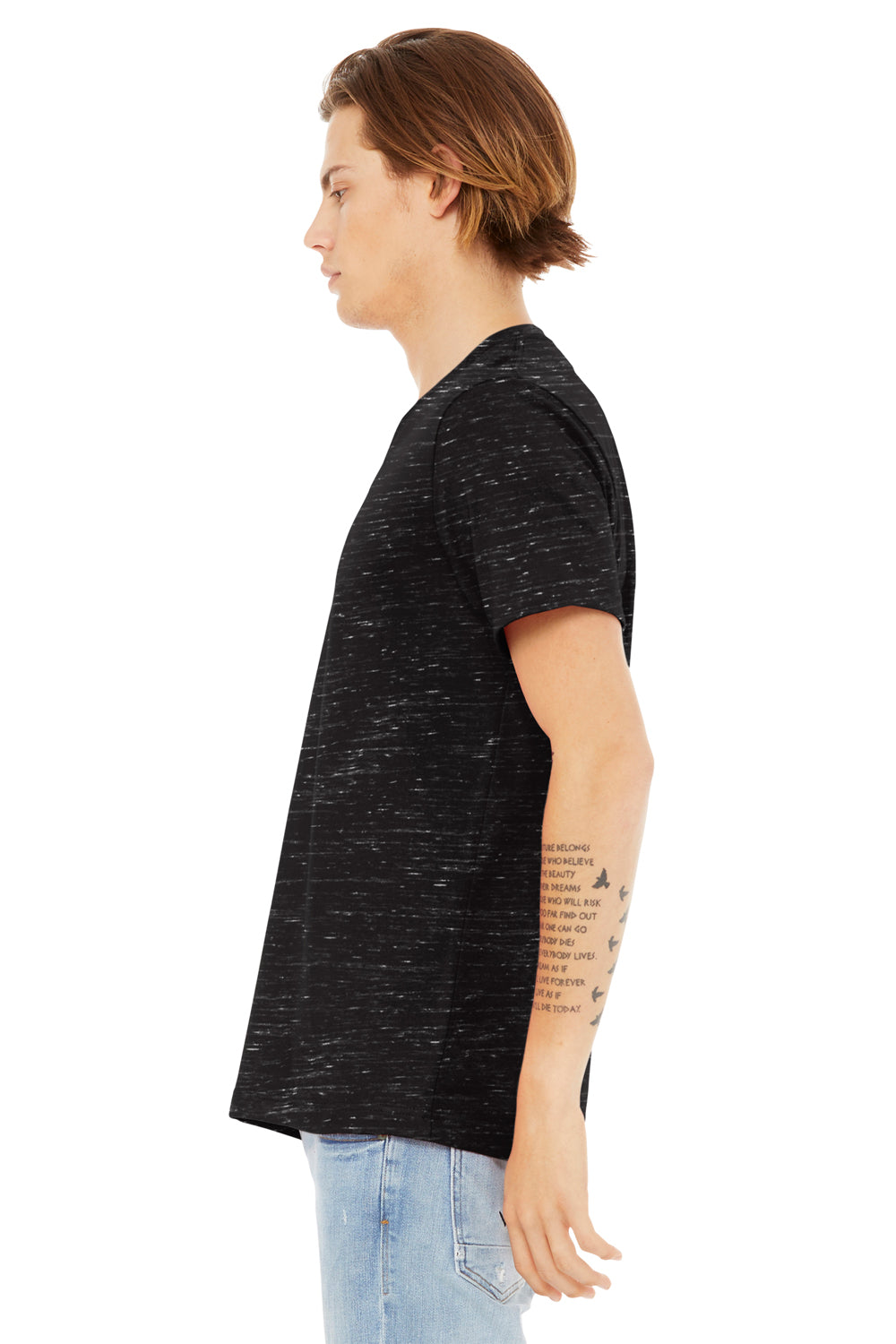 Bella + Canvas BC3655/3655C Mens Textured Jersey Short Sleeve V-Neck T-Shirt Black Marble Model Side