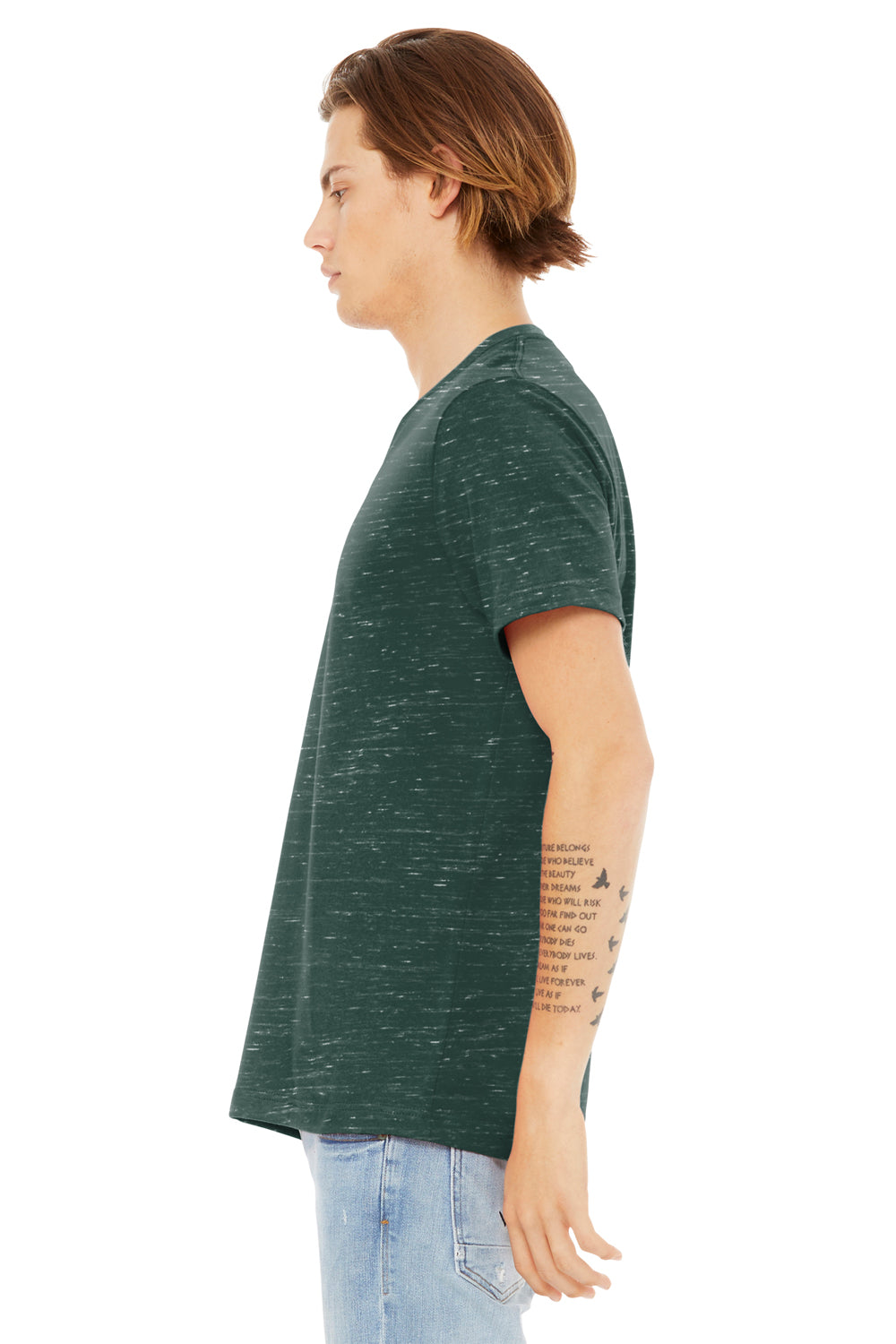 Bella + Canvas BC3655/3655C Mens Textured Jersey Short Sleeve V-Neck T-Shirt Forest Green Marble Model Side