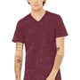 Bella + Canvas Mens Textured Jersey Short Sleeve V-Neck T-Shirt - Maroon Marble