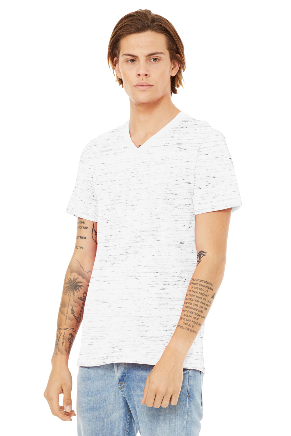 Bella + Canvas BC3655/3655C Mens Textured Jersey Short Sleeve V-Neck T-Shirt White Marble  Model 3Q