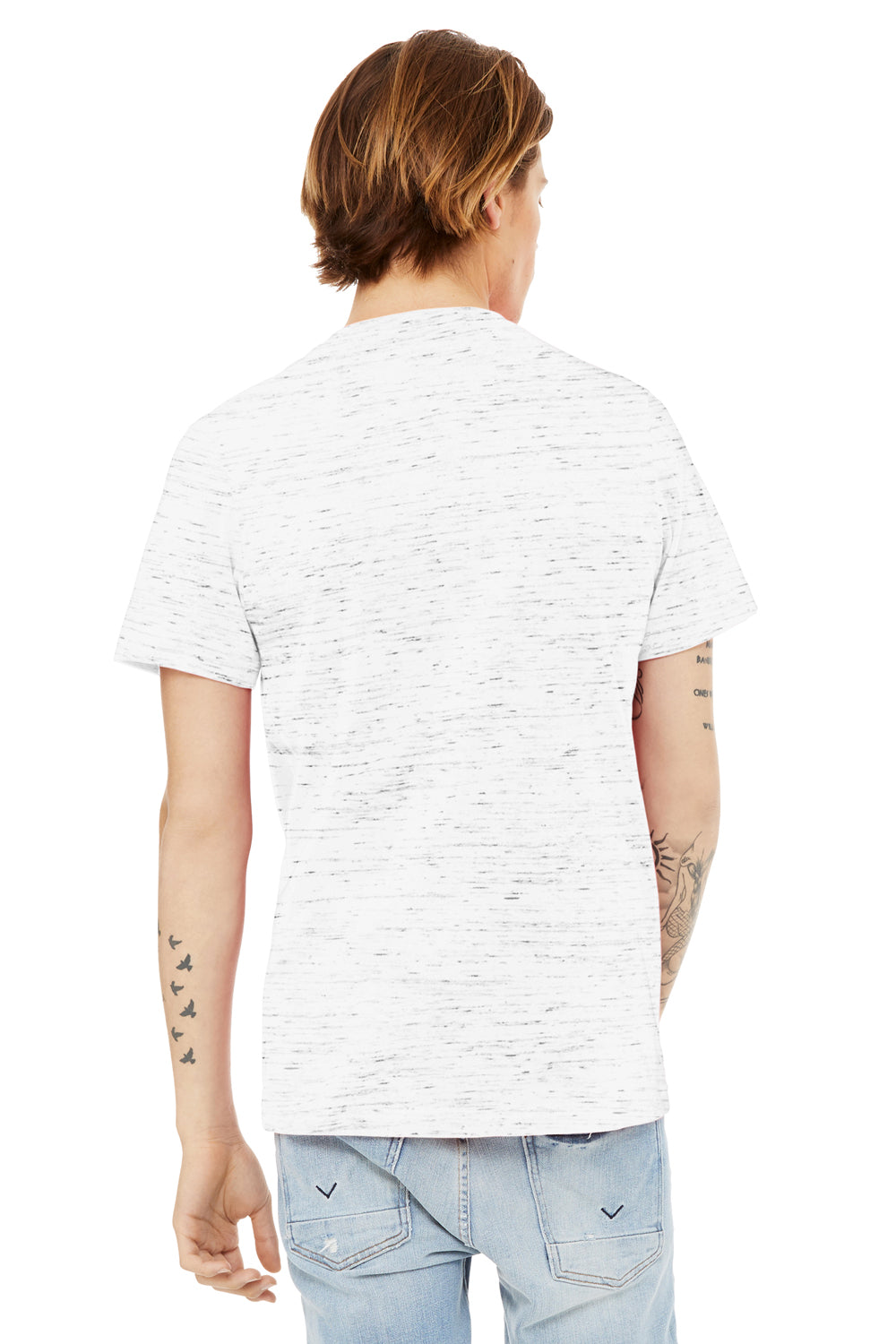 Bella + Canvas BC3655/3655C Mens Textured Jersey Short Sleeve V-Neck T-Shirt White Marble  Model Back