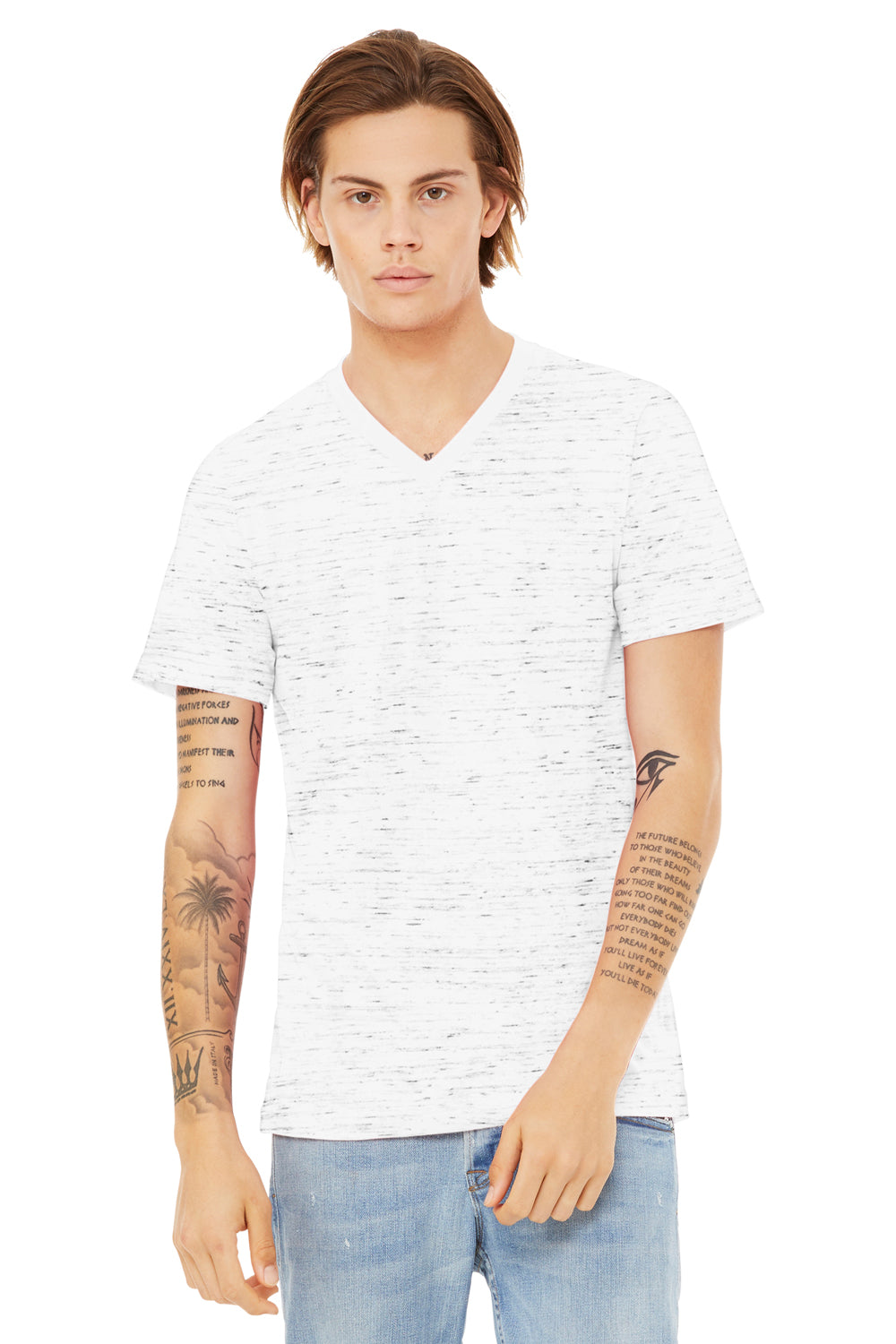 Bella + Canvas BC3655/3655C Mens Textured Jersey Short Sleeve V-Neck T-Shirt White Marble  Model Front