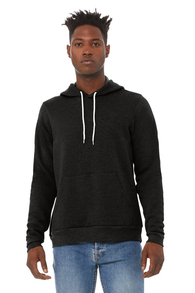 Bella + Canvas BC3719/3719 Mens Sponge Fleece Hooded Sweatshirt Hoodie w/ Pouch Pocket Heather Black Model Front