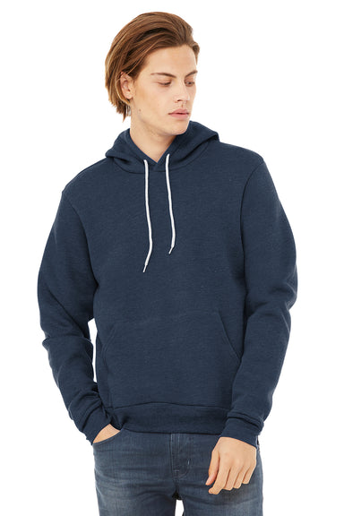 Bella + Canvas BC3719/3719 Mens Sponge Fleece Hooded Sweatshirt Hoodie w/ Pouch Pocket Heather Navy Blue Model Front
