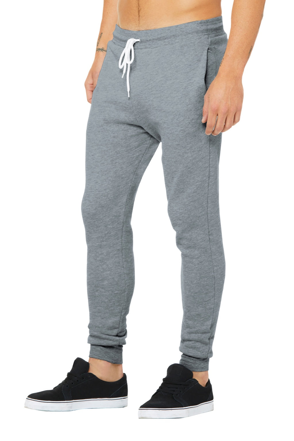 Bella + Canvas BC3727/3727 Mens Jogger Sweatpants w/ Pockets Heather Grey Model 3Q