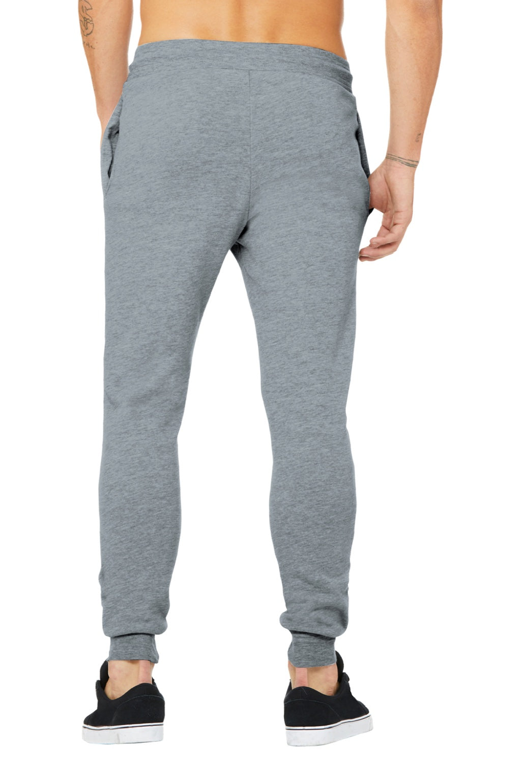 Bella + Canvas BC3727/3727 Mens Jogger Sweatpants w/ Pockets Heather Grey Model Back
